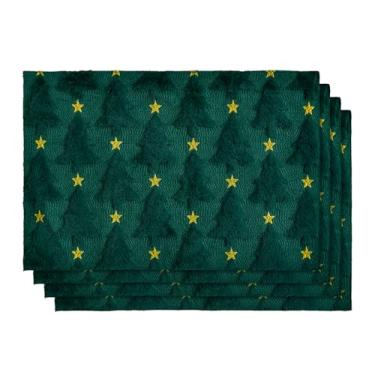 Imagem de Artoid Mode Jogo americano Xmax Trees verde de Natal, conjunto de 4, 30,5 x 45,7 cm, bordado macio, felpudo, lã sintética, tapetes de mesa de inverno para festa, cozinha, decoração de jantar