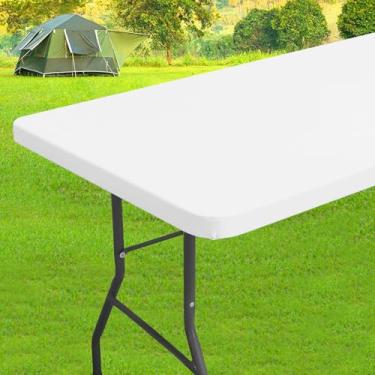 Imagem de homing Toalhas de mesa retangulares de elastano de 1,8 m, capa de mesa elástica elástica, toalha de mesa de pátio de tecido lavável para piquenique, acampamento, festa (branca, 61 cm x 122 cm)