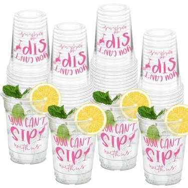 Imagem de HYMENEX 50 peças de copos de festa You Can't Sip With Us, copos de plástico transparente de 340 g para adultos, meninas, lembrancinhas de despedida de solteira, pintura de aniversário, decorações de