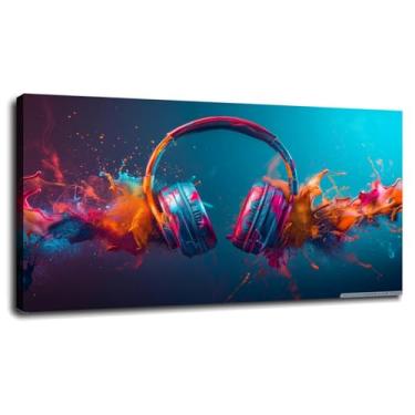 Imagem de Fones de ouvido arte de parede colorida impressão em tela pôster para casa conjunto de 1 decorações com moldura 33.0 cm x 20.3 cm