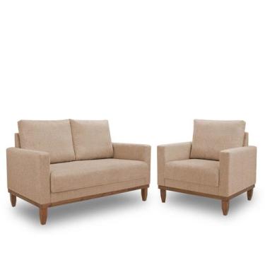 Imagem de Conjunto 01 Poltrona e 01 Sofá 02 Lugares Sara - Due Decor, Linho Cara