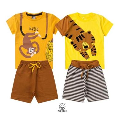 Imagem de Kit 4 Peças Conjunto Infantil Masculino Roupa Menino Verão Estampa Tig