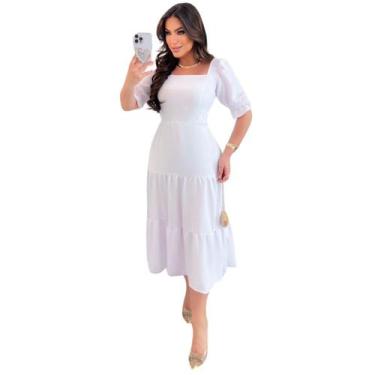 Imagem de Vestido Alfaiataria Evangélico Feminino Valoriza a Silhueta Com Saia F