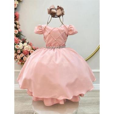 Imagem de Vestido Infantil Rosa Chá com Busto Nervura e Cinto de Pérolas, 8