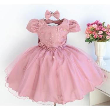 Imagem de Vestido De Festa Infantil Rose Renda Casamento Luxo E Tiara - Pingo De