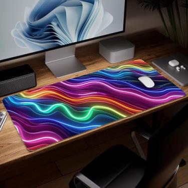 Imagem de Tapete de mesa minimalista de couro, mouse pad de arte colorida grande teclado de computador mousepad para jogos à prova d'água protetor e capa de mesa, tapete de mouse decorativo de couro PU para