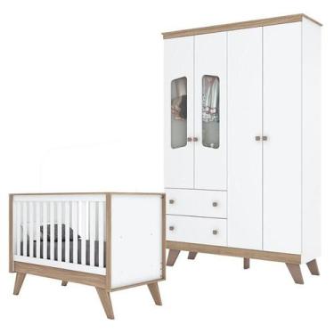 Imagem de Berço Americano e Guarda Roupa Infantil Confete Branco Brilho Jequitib