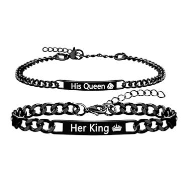 Imagem de Oneress 2 pulseiras de casal, dia dos namorados, nome personalizado, data, corrente cubana, joia para ele e ela, pulseira empilhável, uso diário, acessório de pulso moda urbana YA5889, Bracelet for