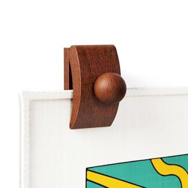 Imagem de Cabides de tapeçaria, 4 pequenos ganchos de colcha para pendurar na parede, grampos de cobertor, exibição de tapete, clipes de parede de madeira para pendurar (marrom)