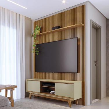 Imagem de Painel Tv 65 Pol 179cm Ripado Valen E Rack Bancada Mylan M20 - D'rossi Cumaru(fosco)-opala(brilho)