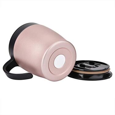 Imagem de Ymiko Caneca de café Isolada de Aço Inoxidável Com Tampa e Colher para Escritório e Viagem Branca (Ouro rosa)