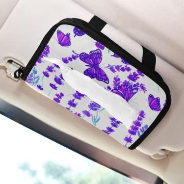 Imagem de SEHANY Porta-lenços de papel de carro lavanda roxa, caixa de lenços para carro, viseira solar, porta-guardanapos retangular, dispensador de máscara de carro, caixa de lenços de papel para automóvel