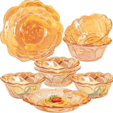 Imagem de Conjunto de tigela e prato de vidro de 8 peças com design floral âmbar