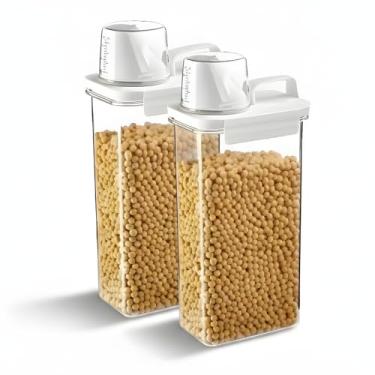 Imagem de Kit 2 Potes Herméticos Transparente Multiuso Grãos Farinhas Sabão em Pó Tampa com Travas Medidor Bico Dosador Sem BPA (2300 ML (cada))