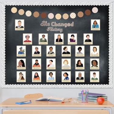 Imagem de DSjuedui Quadro de avisos inspirador do mês da história feminina - 112 peças mulheres influentes na história estilo boho recortes de papel motivacionais decorações de sala de aula para quadro negro