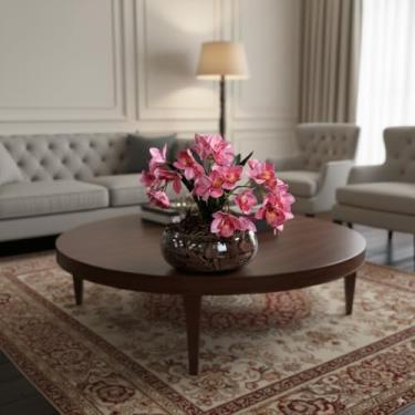 Imagem de Arranjo de Orquídea Artificial em Vaso de Vidro Decorativo para Sala, Lavabo e Escritório(Cymbidium Roxo)