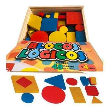 Imagem de Blocos Lógicos 48 Peças Madeira Educativo Pedagógico - zrmla