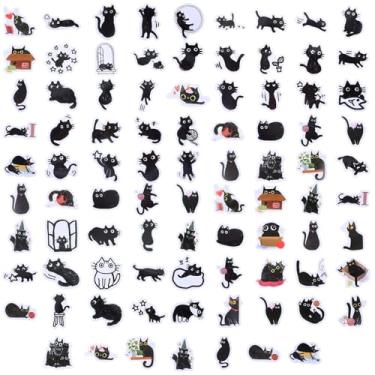 Imagem de YBEATY 90 peças mini adesivos de gato preto fofos adesivos vintage estética scrapbook gatinho adesivo diário decoração DIY para planejadores capa de telefone laptop scrapbook arte artesanato diário