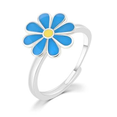 Imagem de Dtja Anel de declaração giratório de margarida esmaltado para mulheres, ajustável, expansível, anel de ansiedade, ajuste confortável, joia de casamento, Adjustable, Metal, Sem pedra preciosa