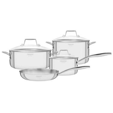 Imagem de Jogo de Panelas Inox Tramontina 4 Peças Grano Glass Corpo Triplo Tampa