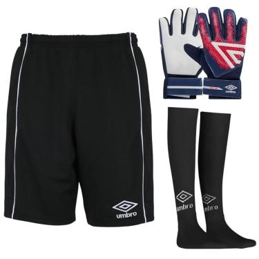 Imagem de Kit Goleiro Umbro Bermuda Shelter + Luva + Meião Infantil - Preto P-Unissex