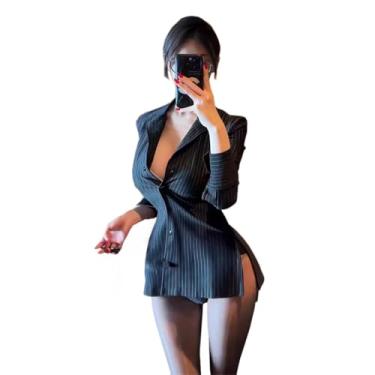 Imagem de SENJIY Roupa de secretária sexy para mulheres, lingerie, escritório, fantasia de professor, top OL, uniforme, cosplay, vestido de uma peça, blusa, roupa íntima, body, conjunto de babydoll, preto