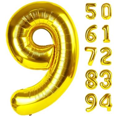Imagem de Balão dourado 9, balão numérico de 101 cm, decorações de festa de ouro, decorações de aniversário gigantes para balão 9, 19, 29, 90, número 9