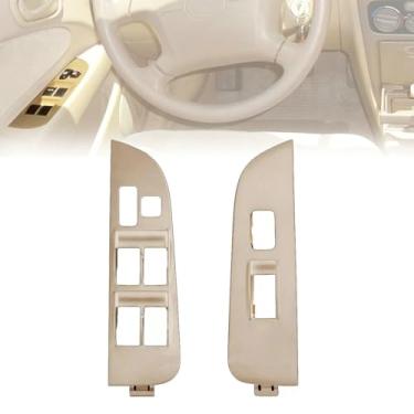 Imagem de 1 par de painel de moldura de interruptor de janela elétrica lado direito e esquerdo bege substituição 74231-02060-C0, 74231-02060 para Toyota Corolla 1998 1999 2000 2001 2002