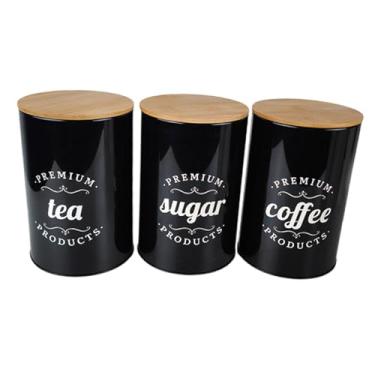 Imagem de ＫＬＫＣＭＳ Recipiente para café, chá e açúcar com tampa de bambu, organizador, decoração, presente, acessório, pote para armazenamento de alimentos, estilo, Preto