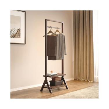 Imagem de Cabide de corredor piso quarto nórdico completo madeira maciça cabide sala de estar estilo chinês armazenamento de sapatos suporte de chapéu (nogueira, médio)