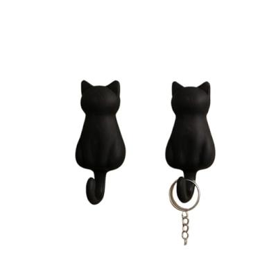 Imagem de Ganchos de Parede em Formato de Gato,Porta Chaves Fofo em PLA(3,Preto + Preto)