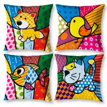 Imagem de Kit 4 Capas Almofada Sala 40Cm X 40Cm Estampadas Pop Bicho
