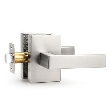 Imagem de Probrico Maçaneta interna de níquel acetinado, maçaneta de porta sem chave de passagem de placa longa sem trava para armário e corredor, 1 pacote