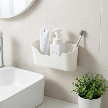 Imagem de Organizador de caixa de armazenamento de parede, adesivo sem broca, suporte pequeno para porta de armário de cozinha, lado da geladeira, organização de bancada de banheiro, caixa branca que economiza