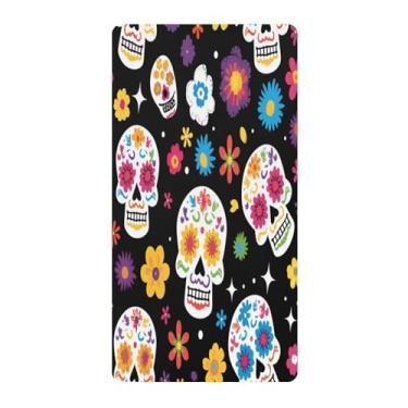 Imagem de Blueangle Lençol de berço padrão para berço infantil - Lençóis de algodão macio e respirável com flor de caveira de açúcar (687)