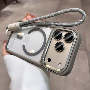 Imagem de Capa com suporte para câmera para iPhone 17 Pro Max Air, alça de pulso, película protetora para lente, compatível com iPhone 16, 15, 14 Plus, 11, 12, 13 Pro Max, cinza GS, para iPhone 12 Pro