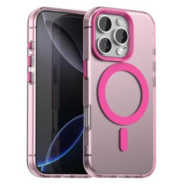 Imagem de HJZSZX Capa magnética fosca de luxo com moldura de câmera e capa rígida para iPhone 16 Pro Max (para iPhone 16 Pro Max/vermelho rubi)