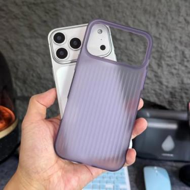 Imagem de IRTGFG Capa transparente com estampa de mala listrada e ondulada para iPhone 16 Pro Max, fosca e resistente a impactos (Para iPhone 16 Pro Max/Roxo)