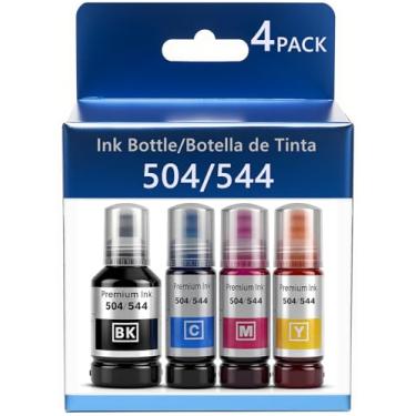 Imagem de Refil de tinta T504 remanufaturada compatível com garrafas de refil de tinta EPSON 504 544 compatíveis com impressoras Ecotank L4150 L4160 L1210 L3210 L3250 L3260 ET-2800 (preto, ciano, magenta