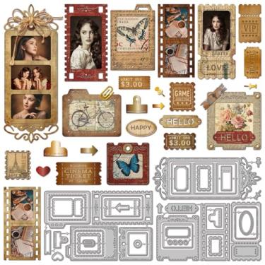 Imagem de GLOBLELAND Molduras de fotos vintage para fazer cartões, pastas de slides, cortes de metal, bobinas de filme retrô, tíquetes, matrizes cortadas para álbum de fotos faça você mesmo, álbum de fotos