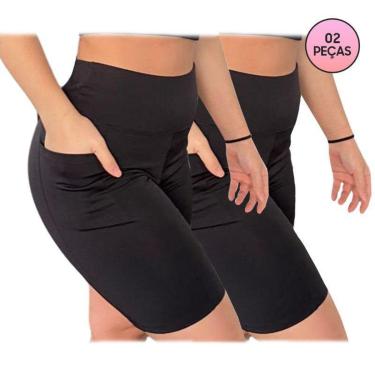 Imagem de Kit 02 Bermudas Para Academia Com Bolso Lateral Suplex Cintura Alta-Feminino