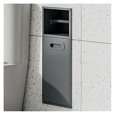 Imagem de Nicho de chuveiro de aço inoxidável com suporte de papel higiênico embutido e rack de lixo, design embutido de fácil instalação para banheiro, cozinha e sala de estar - acabamento cinza moderno