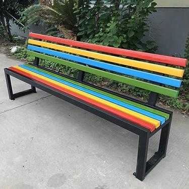 Imagem de Banco de jardim externo para pátio, bancos de madeira à prova de ferrugem externa, poltrona de sofá de costura colorida com encosto e apoio de braço, para pátio ou varanda, para 2-3 pessoas (cor