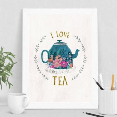 Imagem de Quadro Decorativo Chá I Love Tea 33x24cm - Madeira Branca