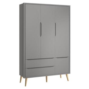 Imagem de Guarda-Roupa Retrô 3 Portas Théo New Cinza Fosco com Natural - MoveisA