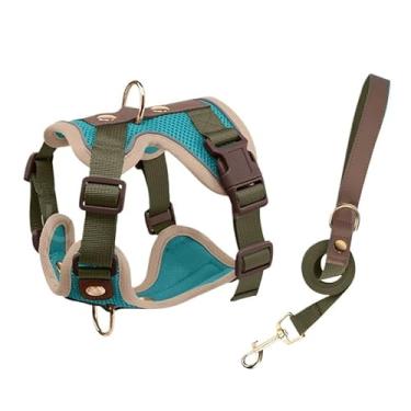 Imagem de Peitoral Coleira Resistente Para Pet Cão Grande e Médio Porte com Regulagem Colete Reforçado para Passeio Cachorro(Azul com verde,G(Peito42-52cm）)