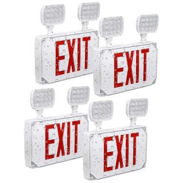 Imagem de LEONLITE Luz de saída LED, placa de saída de local úmido com luzes de emergência, certificação UL, sinal de saída com fio vermelho externo com bateria reserva, 2 cabeças duplas, face dupla, CA 120