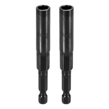 Imagem de HARFINGTON 2 peças de broca de chave de porca soquete métrico de 7 mm haste sextavada de 1/10.2 cm (3,15" (80 mm) soquetes de 6 pontos extralongos conjuntos de parafusos de aço Cr-V de troca rápida