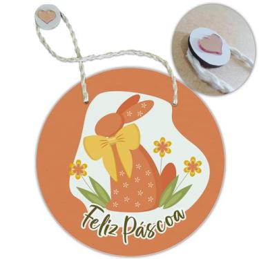 Imagem de Placa Porta com Alça Feliz Páscoa Coelho Coelha Ovo Guirlanda 19cm - R