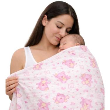 Imagem de Fralda Pano Estampada Luxo Menina 5 Unidades Tecido Duplo 70x70 - Mina